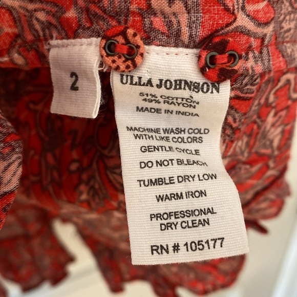 Ulla Johnson Mini Ruffle Liv Dress Size 2 Red Floral Pint Mini Dress Long Sleeve - Picture 11 of 14